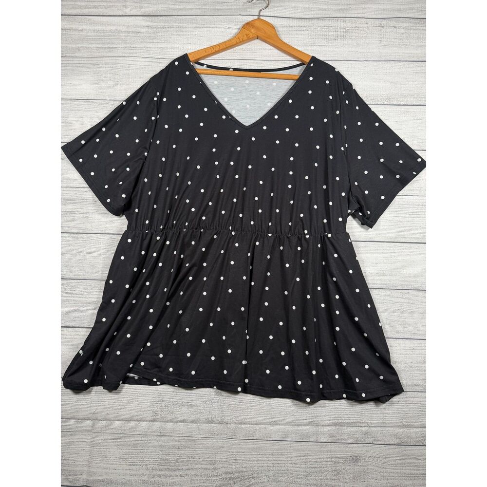 BloomChic Womens 4X Size 26 Black White Polka Dot Peplum V Neck Top 4237